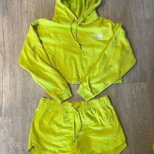 The North Face Neon Green Hoodie and Shorts Set